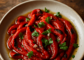 Posna salata od pečene paprike i belog luka Posna salata od pečene paprike i belog luka